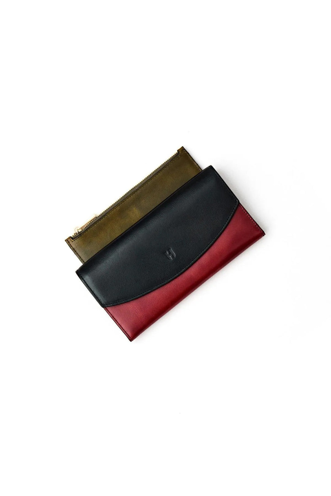 Helmbrook Porte-cartes à compartiments multiples Ashley en cuir pour femme avec fermeture à glissière protégée par RFID Noir Claret Rouge