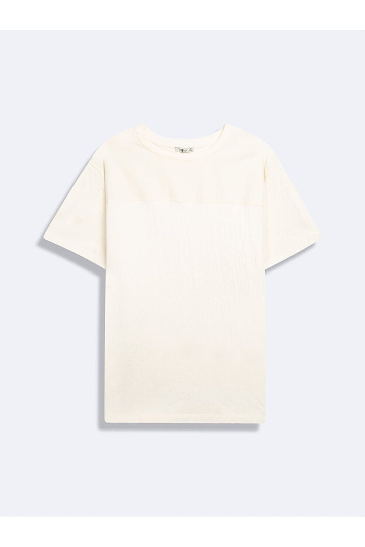 LTB T-shirt crème pressé à col zéro et manches courtes