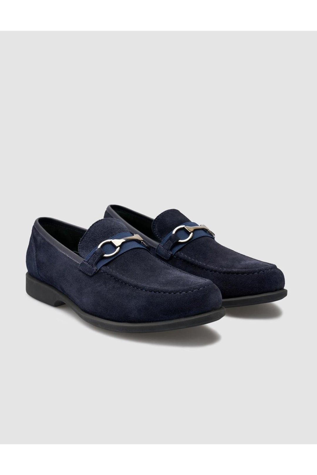 Cabani Shoes Mocassin pour homme en cuir véritable bleu marine avec détail de boucle. - Bleu marine