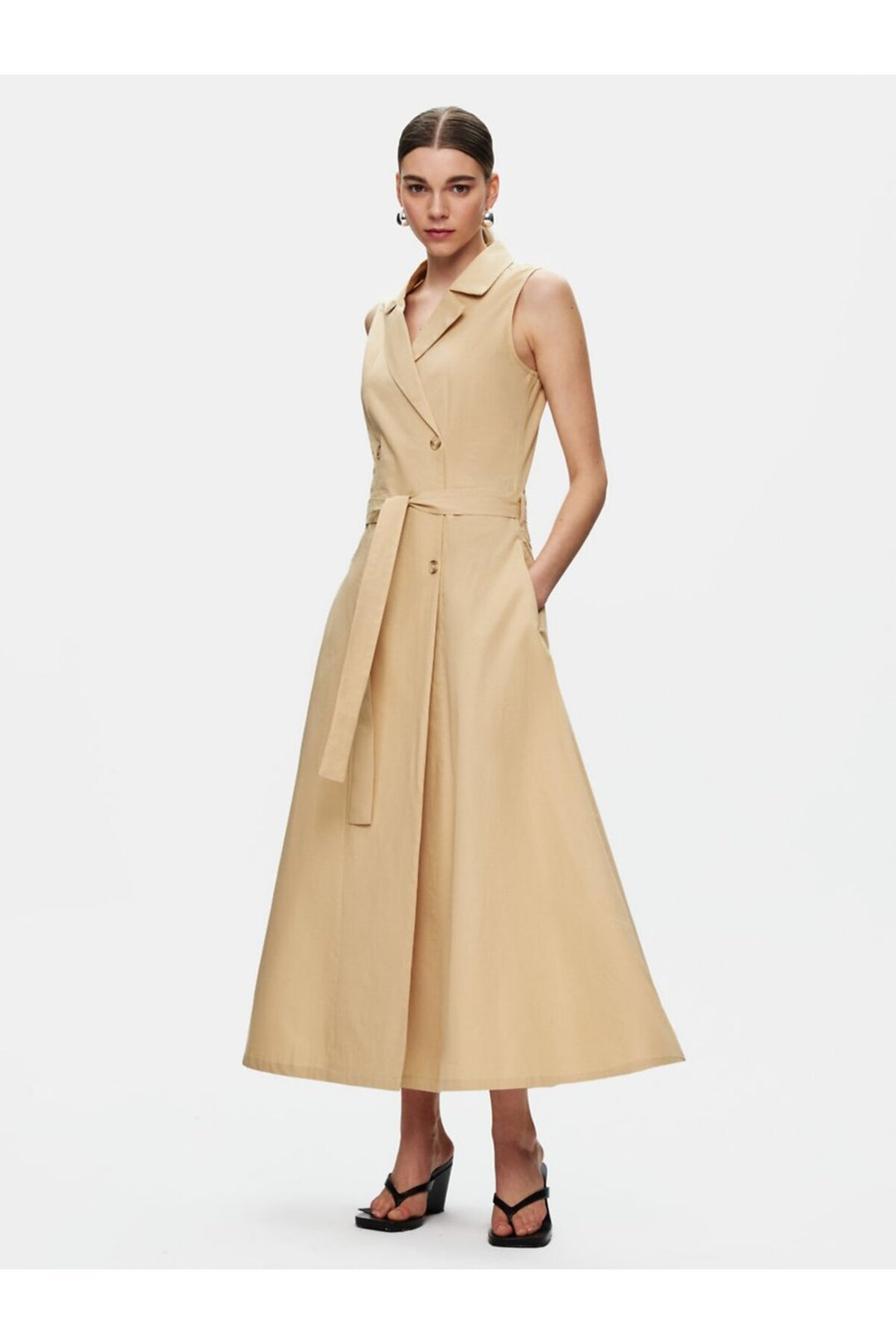 LTB Robe Beige Longue Boutonnée - Beige