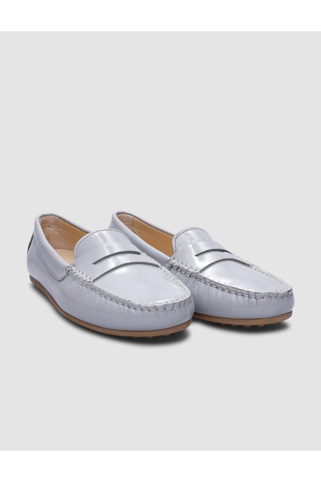 Cabani Shoes %100 Cuir Véritable Mocassins Femme Vernis Gris - Gris