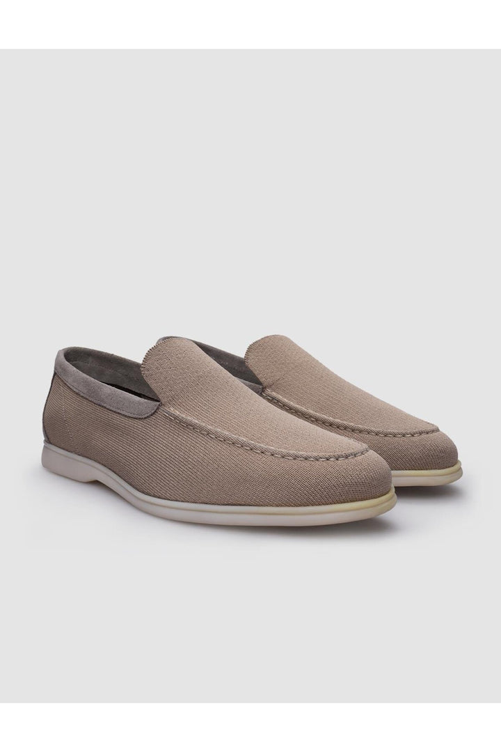 Cabani Shoes Mocassin pour homme en tricot beige avec détails en cuir véritable - Beige