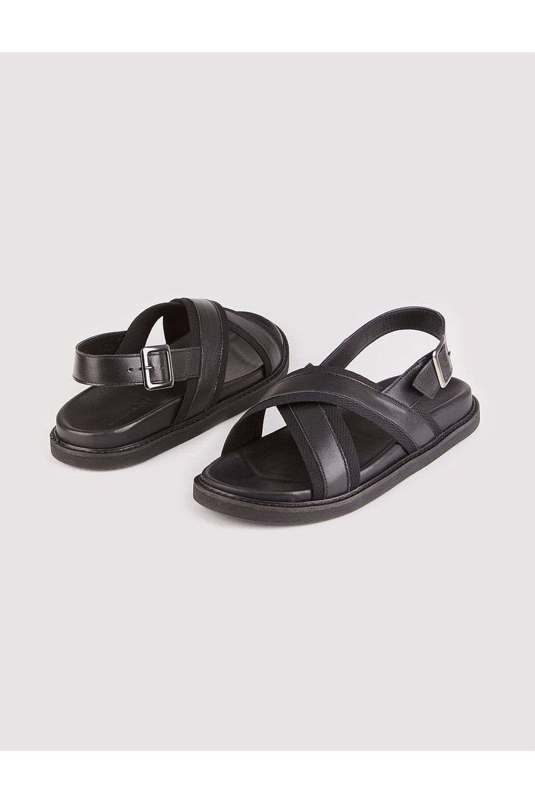 Cabani Shoes Sandales en cuir véritable pour homme avec ceinture à la cheville, noires. - Multicolore