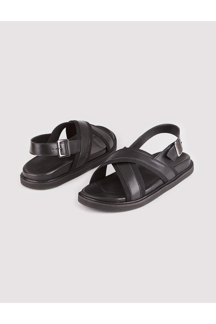 Cabani Shoes Sandales en cuir véritable pour homme avec ceinture à la cheville, noires. - Multicolore