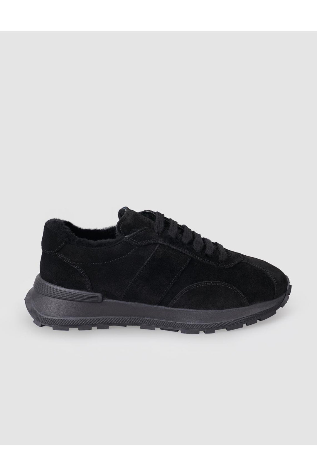 Cabani Shoes Baskets de sport pour femmes en cuir véritable noir en daim avec fourrure. - Noir
