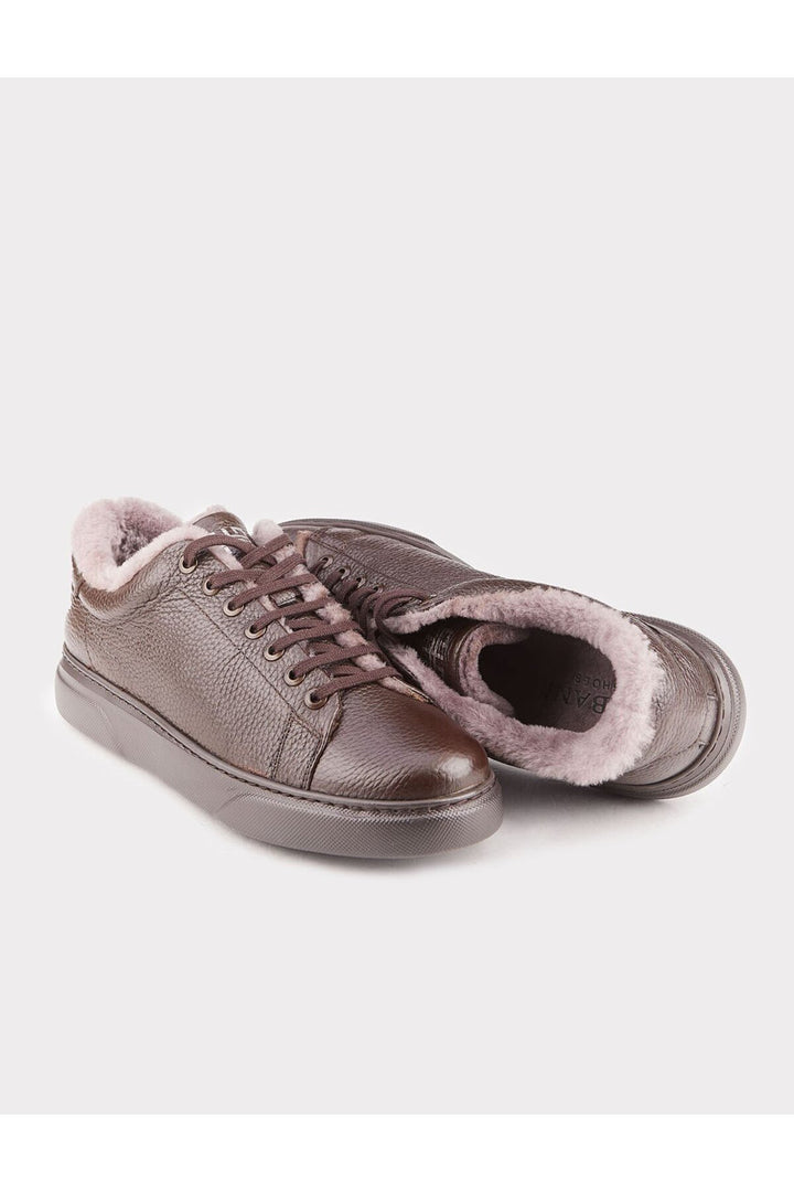 Cabani Shoes Chaussures de sport pour hommes en cuir véritable marron avec lacets et fourrure. - Marron