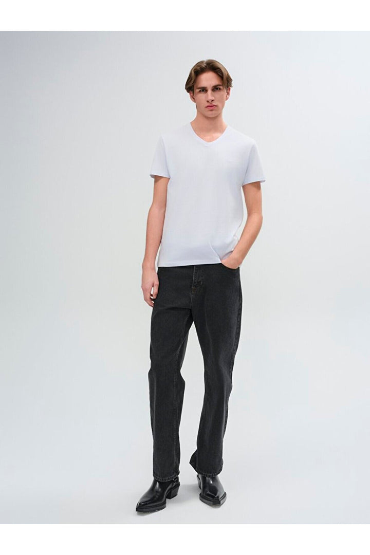 LTB T-shirt blanc à manches courtes slim Pressure avec encolure en V