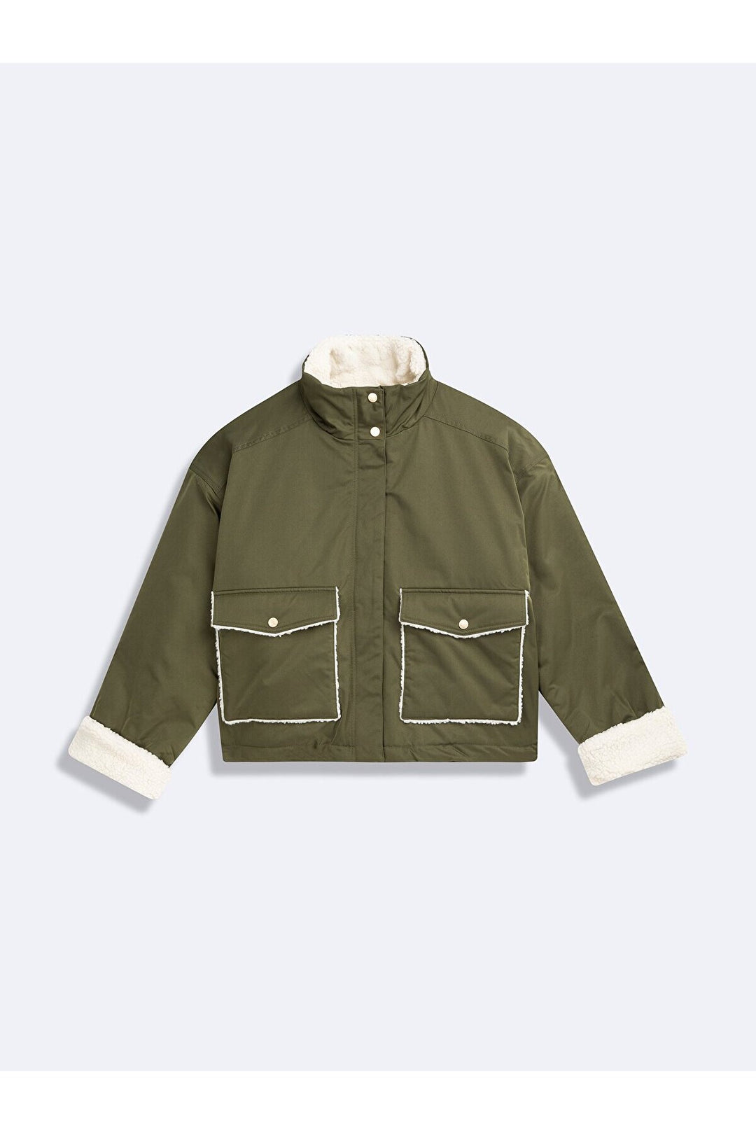 LTB Manteau vert détaillé en fourrure avec poches sur le devant