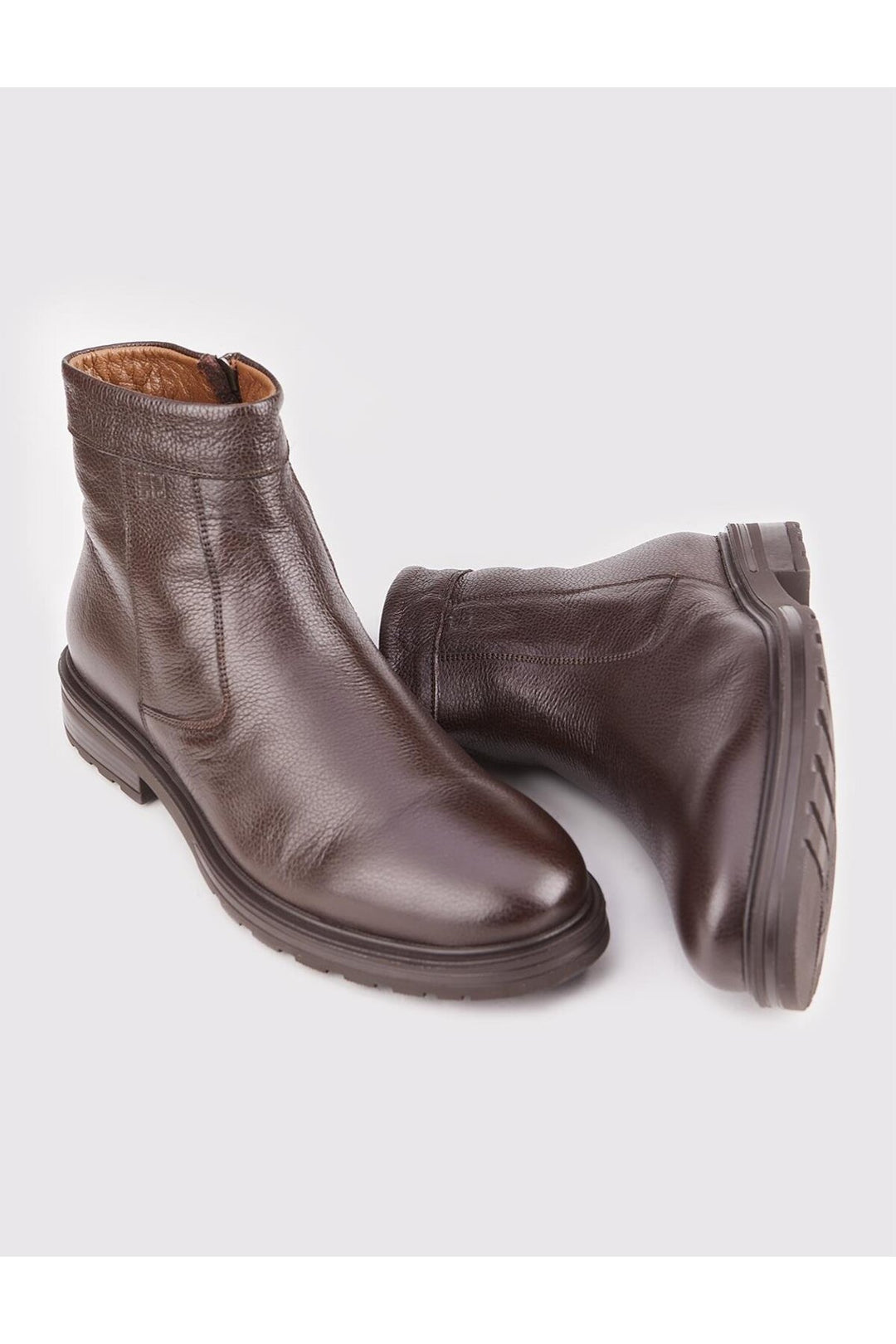 Cabani Shoes Bottines pour hommes en cuir véritable marron avec semelle en caoutchouc et fermeture éclair. - Multicolore