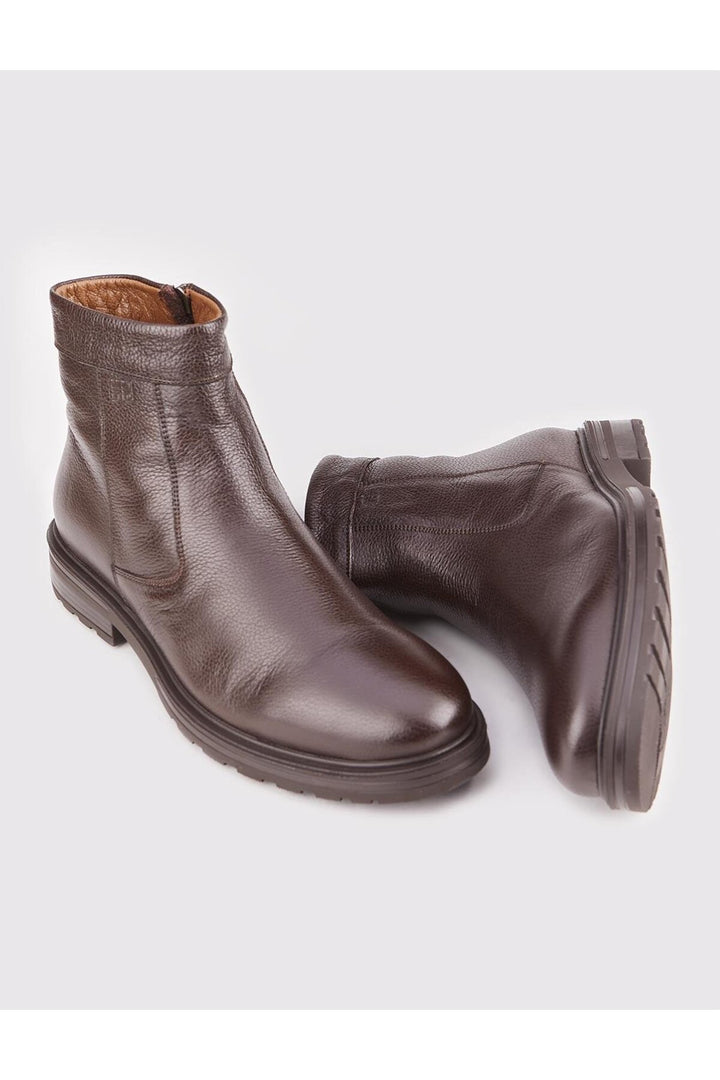 Cabani Shoes Bottines pour hommes en cuir véritable marron avec semelle en caoutchouc et fermeture éclair. - Multicolore