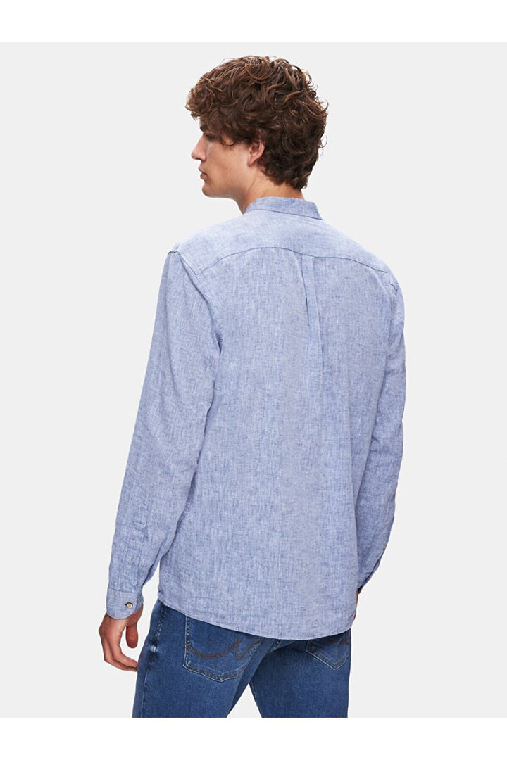 LTB Chemise bleue à manches longues Regular Judge Collar Linen Look