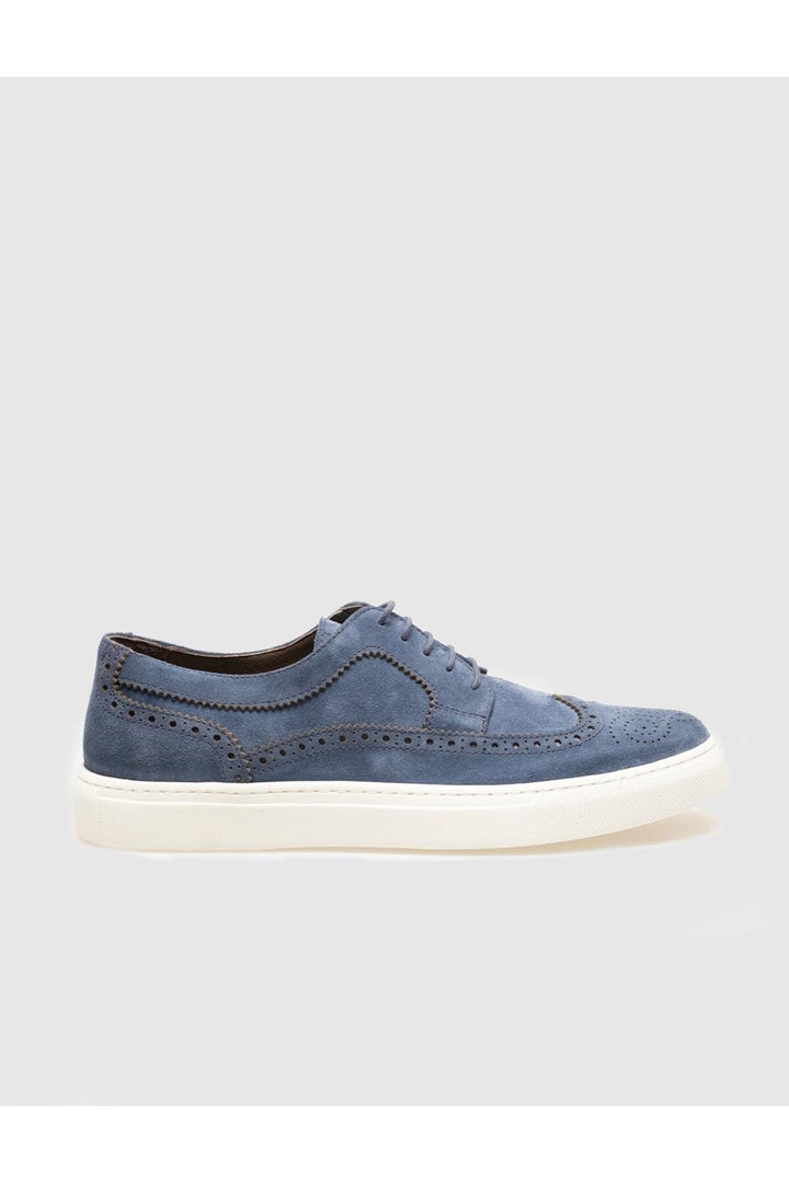 Cabani Shoes Chaussures de sport pour hommes en cuir véritable en suède bleu avec lacets. - Bleu