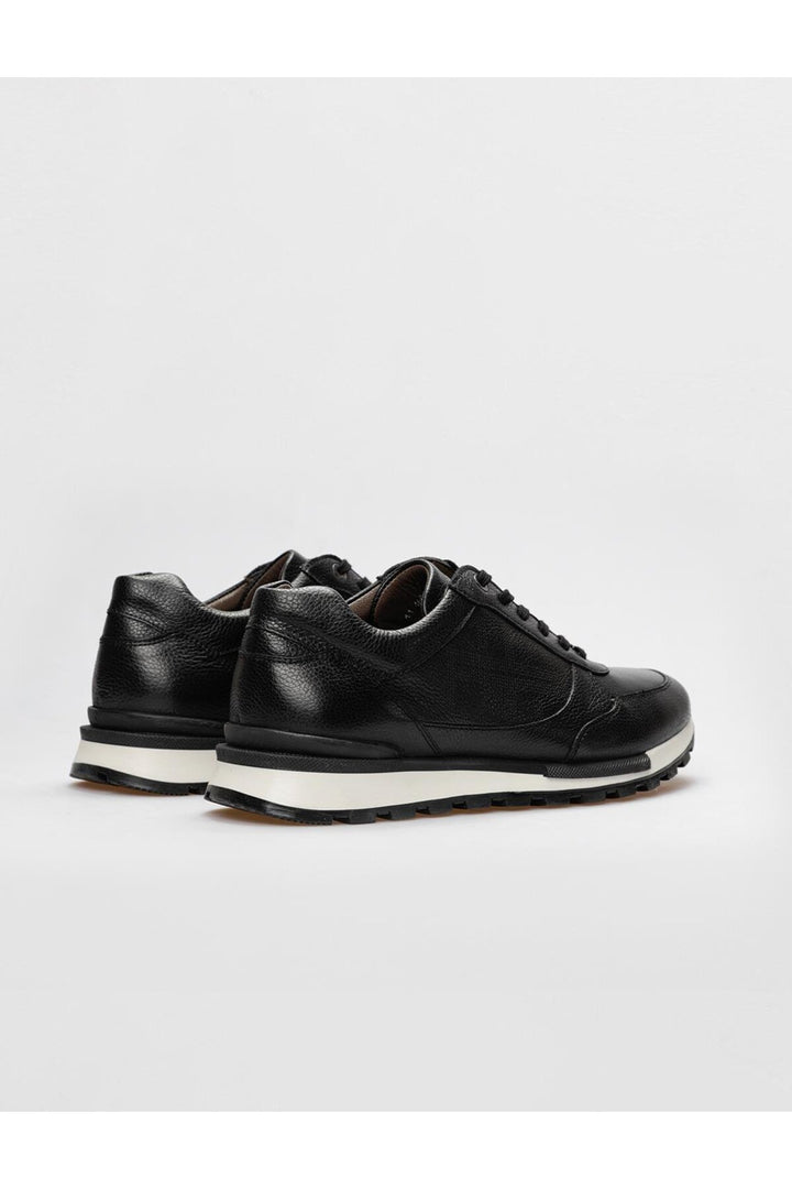 Cabani Shoes Chaussures de sport pour hommes en cuir véritable noires à lacets - Noir