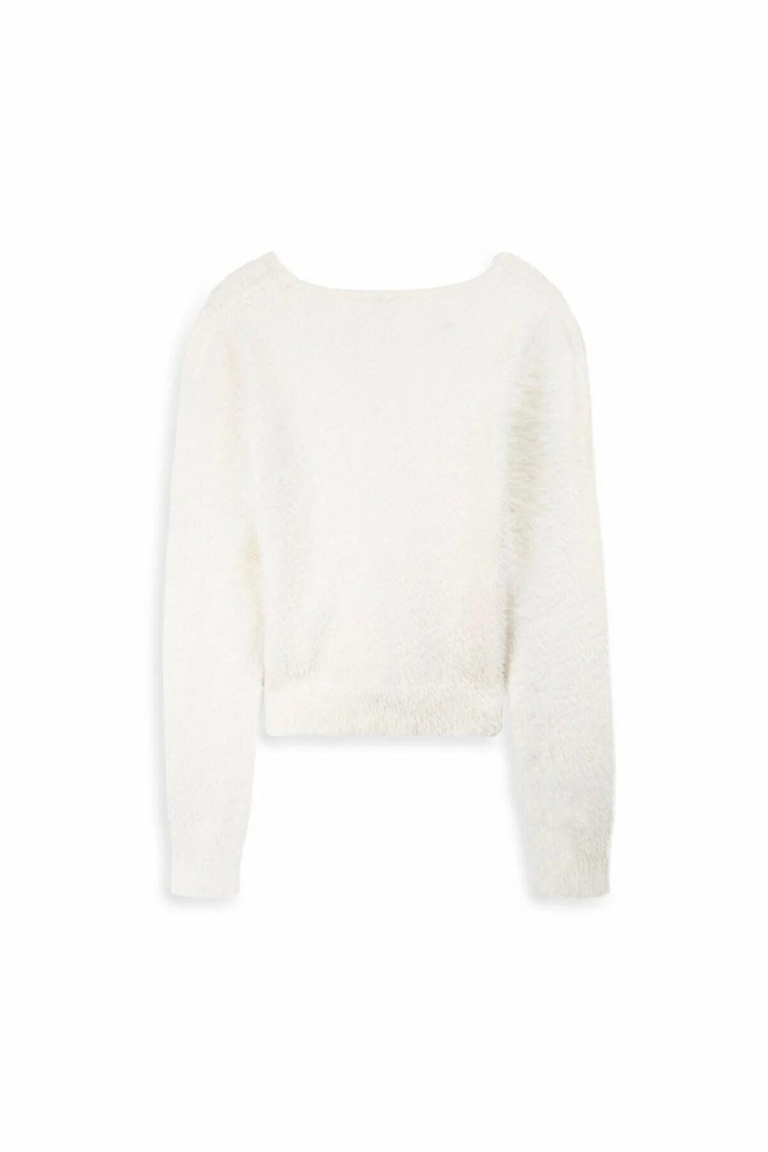 LTB Pull blanc à manches longues et col en V pressé