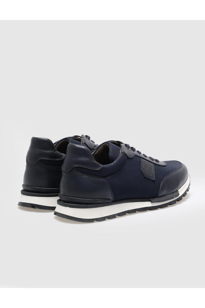 Cabani Shoes Chaussures de sport pour hommes en cuir véritable bleu marine à lacets - Bleu marine
