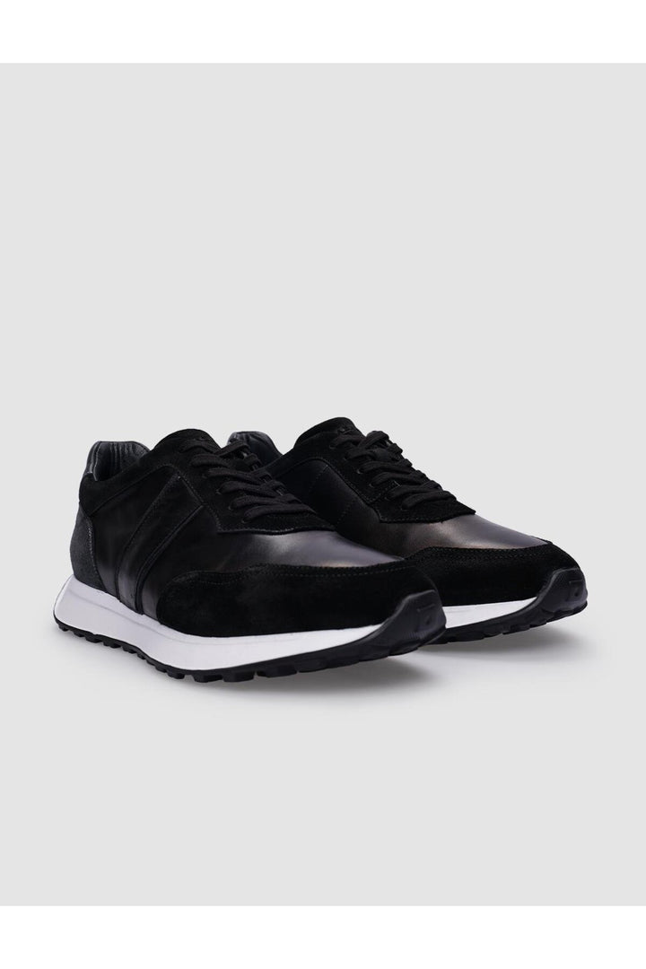 Cabani Shoes Chaussures de sport pour hommes en cuir véritable noir à lacets 100% - Noir