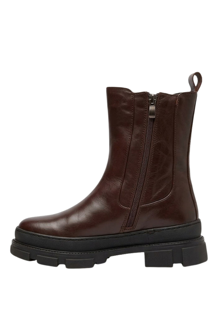 Wavelys BOTTE ATHENA Bottes pour femmes en cuir véritable marron avec détails zippés et élastiques, confortables et chaudes. - Marron