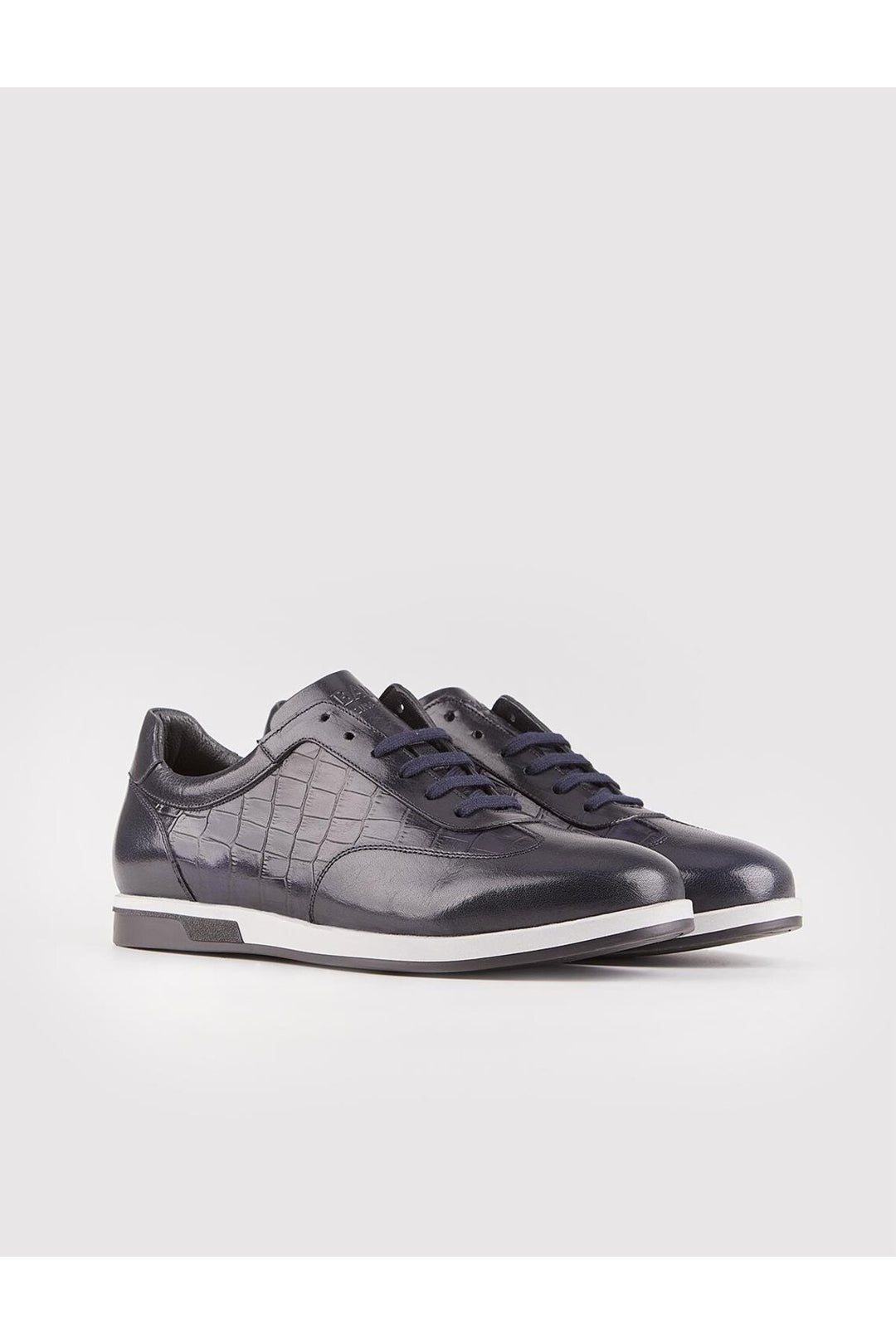Cabani Shoes Chaussures de ville pour hommes en cuir véritable noir avec lacets et semelle en caoutchouc. - Bleu marine