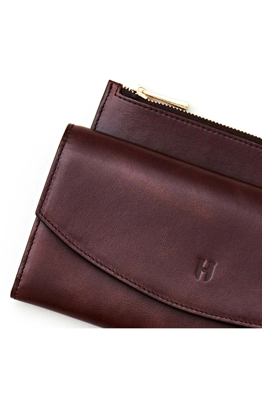 helmbrook Porte-cartes en cuir pour femme Ashley avec fermeture à glissière protégée par RFID Porte-cartes à compartiments multiples marron