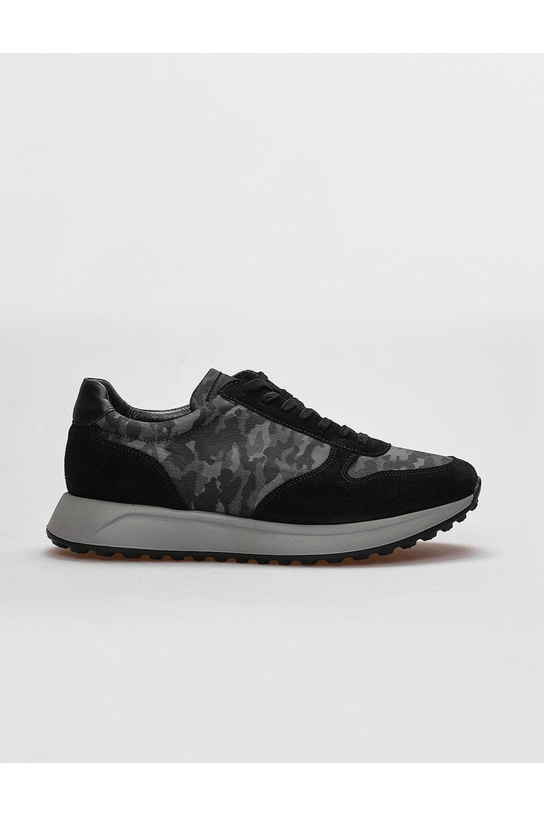 Cabani Shoes Chaussures de sport pour hommes en cuir véritable noir camouflage avec lacets - Noir
