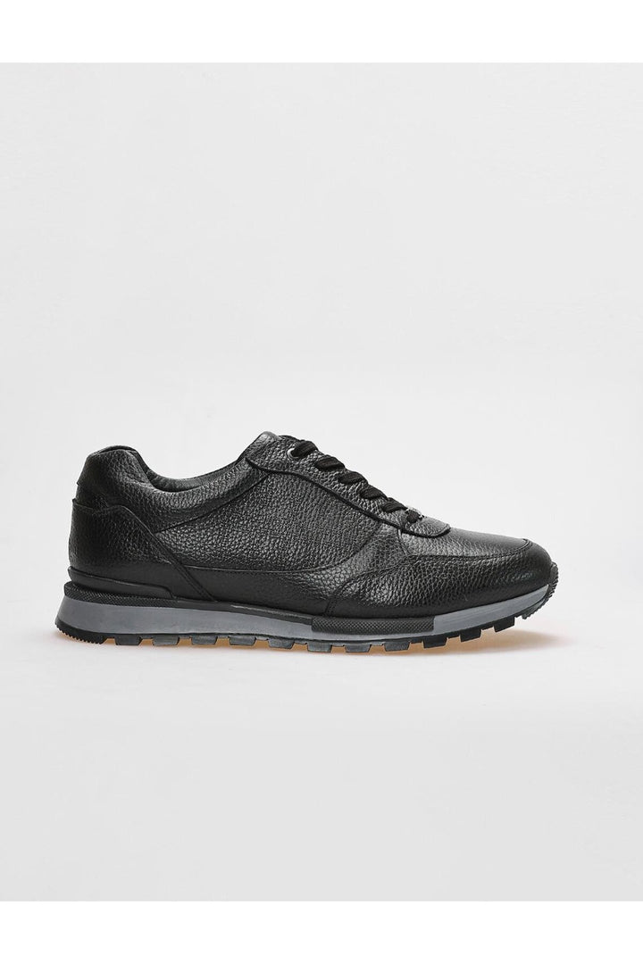 Cabani Shoes Chaussures de sport pour hommes en cuir véritable avec fourrure noire - Noir
