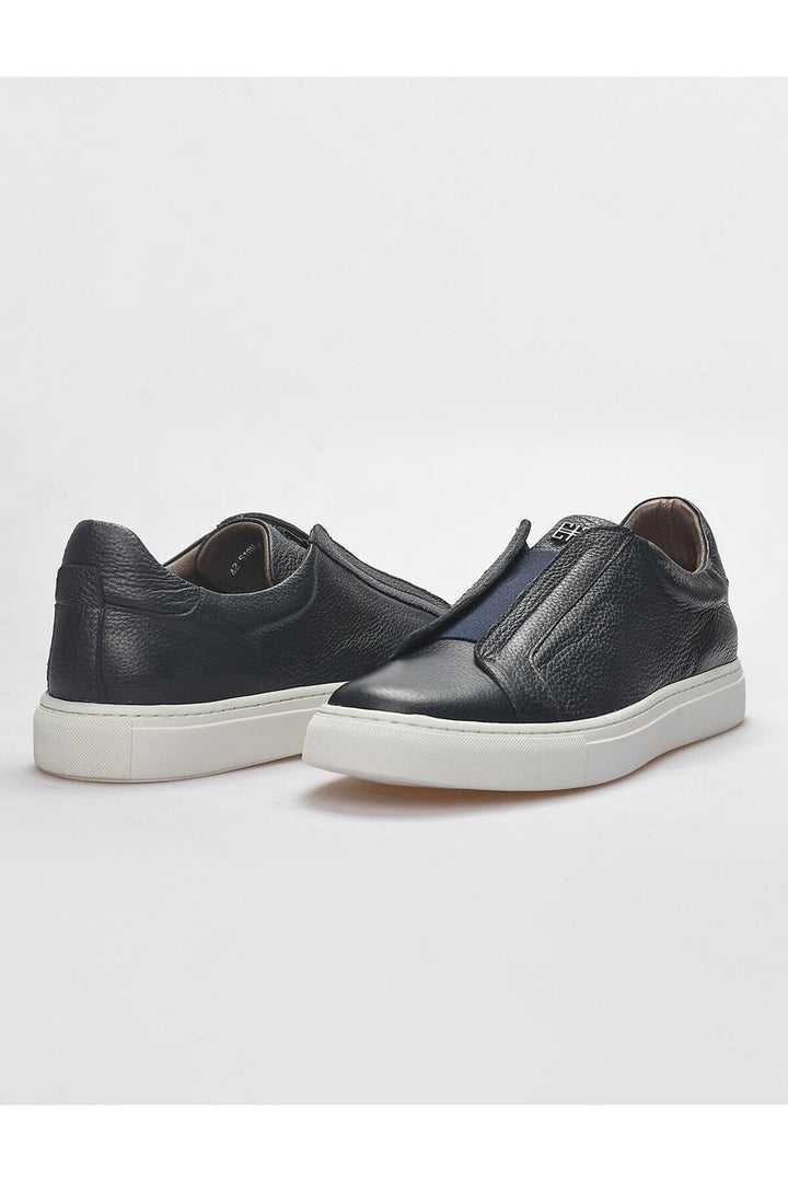 Cabani Shoes Chaussures de sport pour hommes en cuir véritable bleu marine à lacets. - Bleu marine