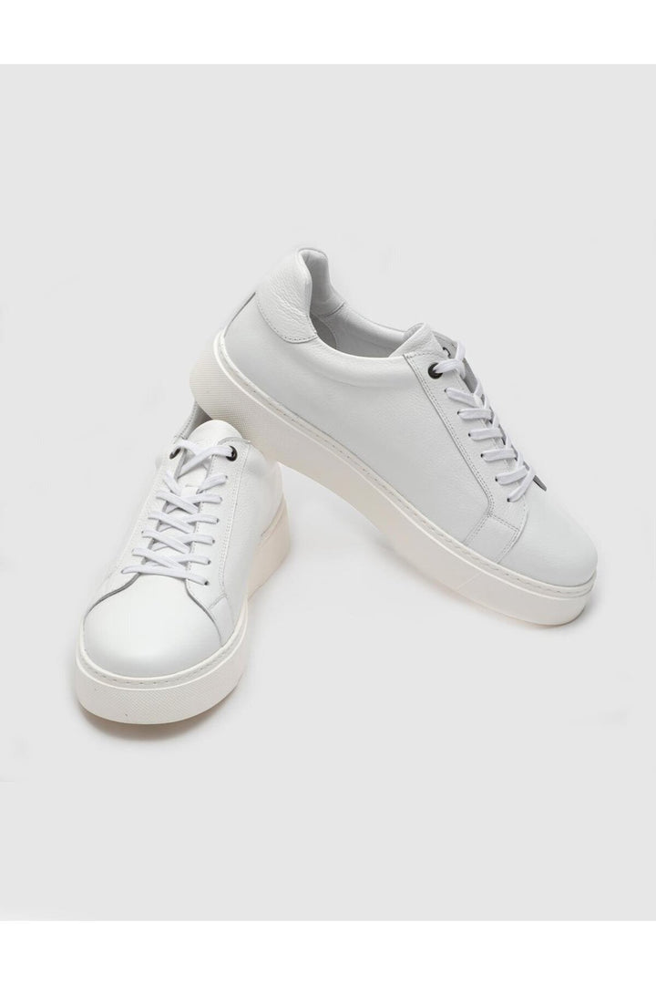 Cabani Shoes Chaussures de sport pour hommes en cuir véritable blanches à lacets. - Blanc