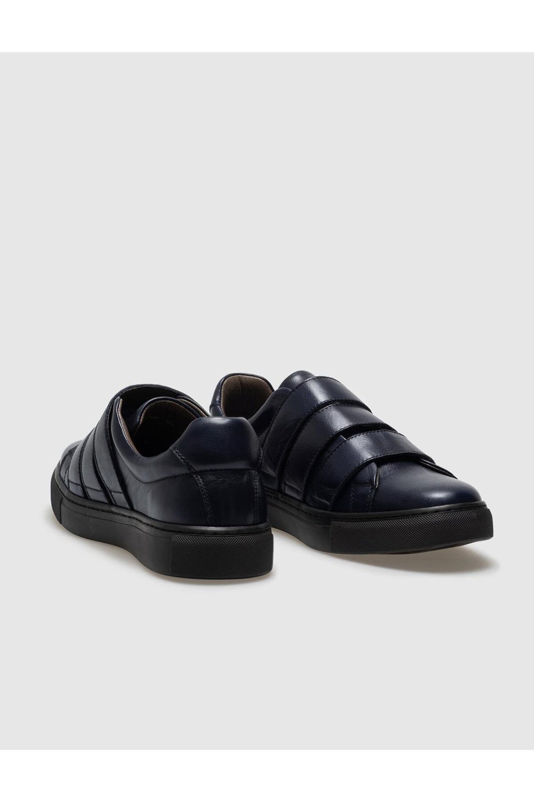 Cabani Shoes Chaussures de sport pour hommes en cuir véritable bleu marine à fermeture velcro. - Bleu marine