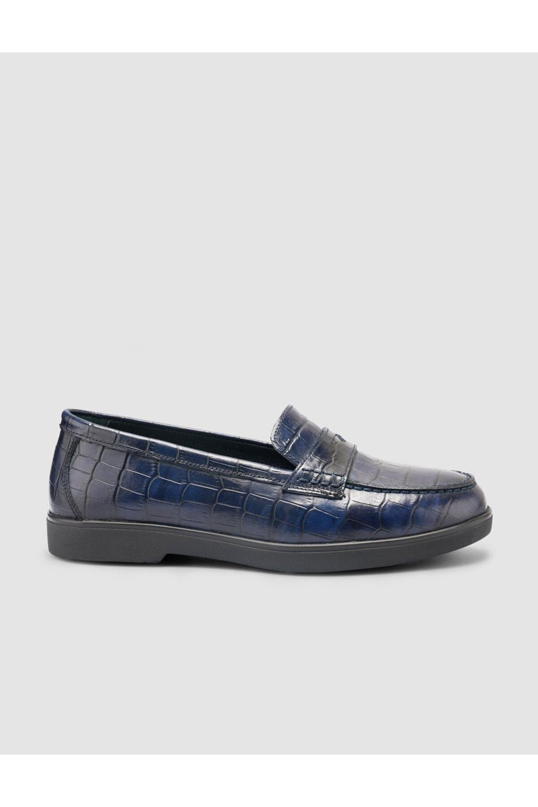 Cabani Shoes %100 Cuir Véritable Mocassins Femme Croco Bleu marine - Bleu marine