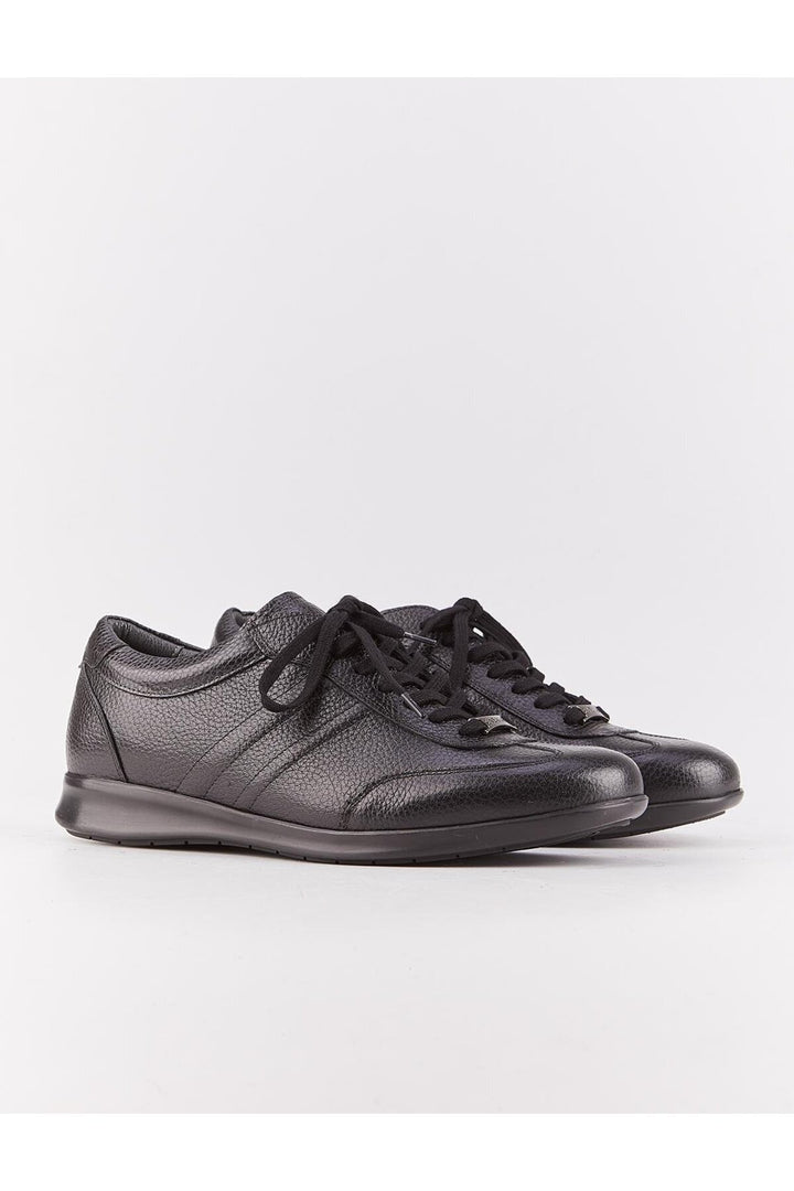 Cabani Shoes Chaussures de ville pour hommes en cuir véritable, noires, à lacets, avec motifs de couture sur les côtés. - Noir