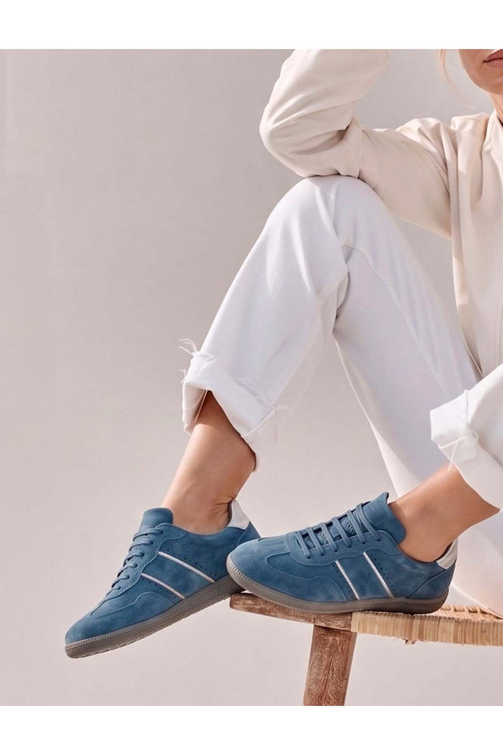 Cabani Shoes Santano %100 Cuir Véritable Baskets Femme Suède Bleue à Lacets - Multicolore