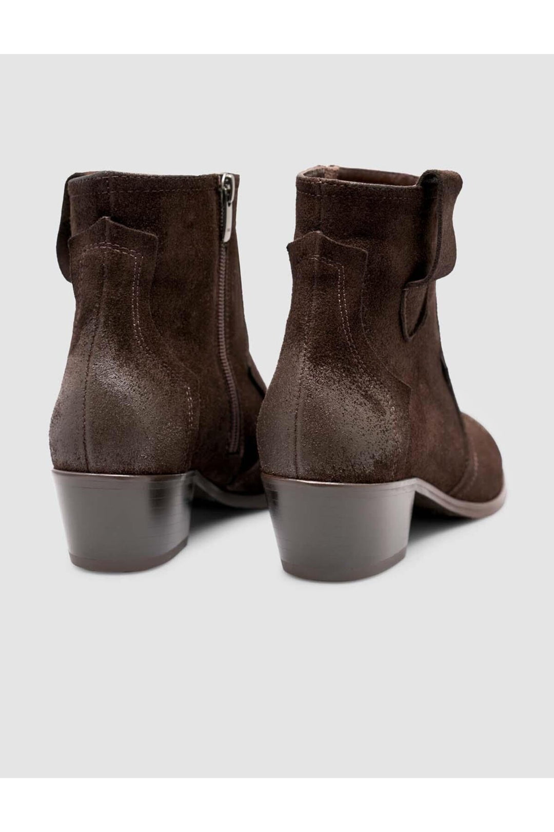 Cabani Shoes Bottines western pour femmes en cuir suédé marron à talon avec fermeture éclair - Marron