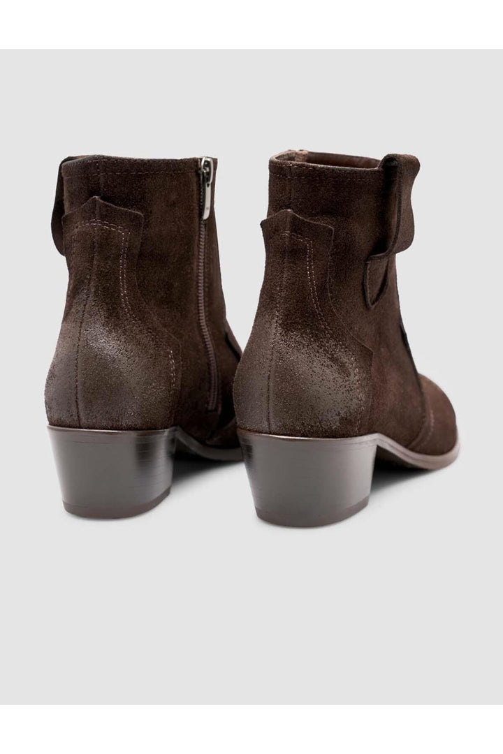 Cabani Shoes Bottines western pour femmes en cuir suédé marron à talon avec fermeture éclair - Marron