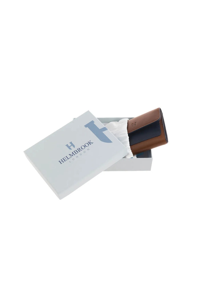 Helmbrook Grand portefeuille en cuir véritable pour femme avec fermeture à glissière RFID Protégé Eleanor Tan Bleu marine