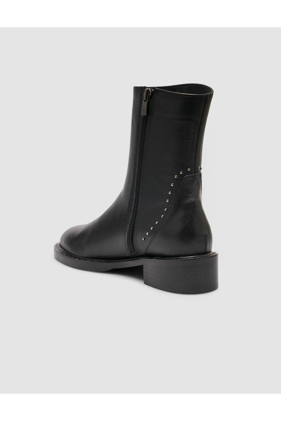 Cabani Shoes Bottines quotidiennes pour femmes en cuir véritable noir avec détails cloutés et fermeture éclair. - Noir