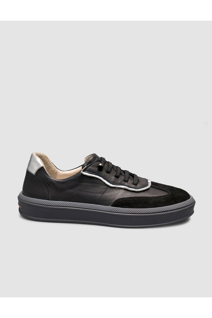 Cabani Shoes Baskets femme en cuir de veau véritable avec détails en suède noir - Multicolore