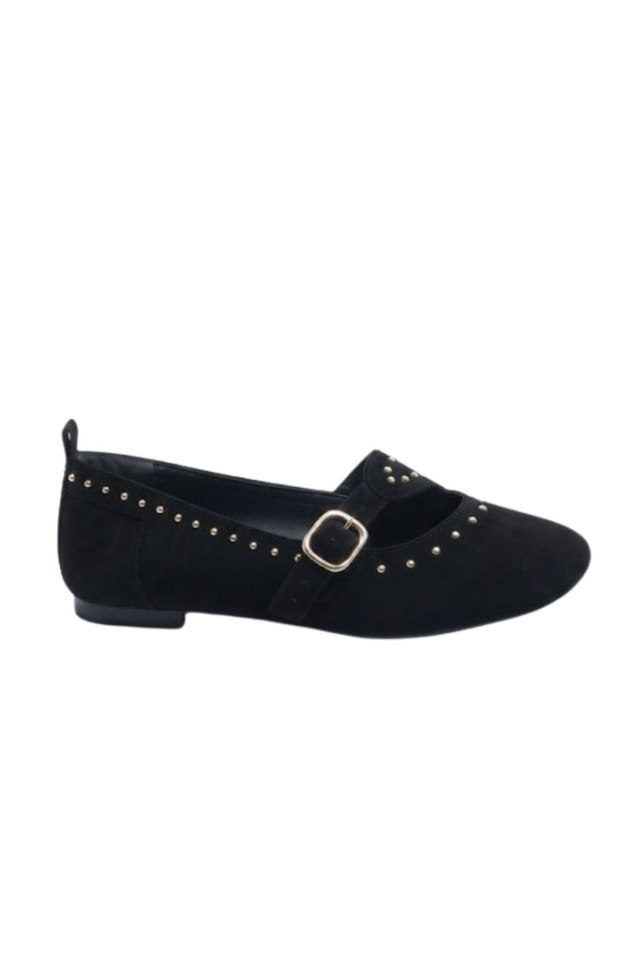 Wavelys AXEL Ballerines en cuir suédé véritable noir à talon plat avec détails de lacets - Noir