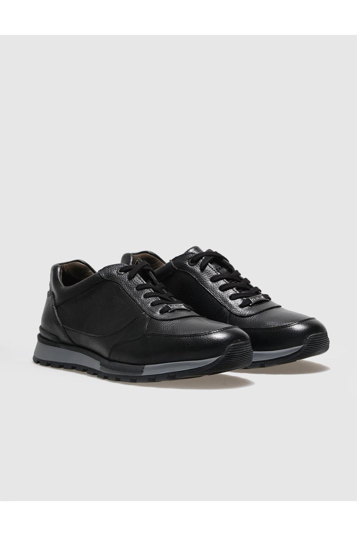 Cabani Shoes Chaussures de sport pour hommes en cuir véritable noires à lacets - Noir