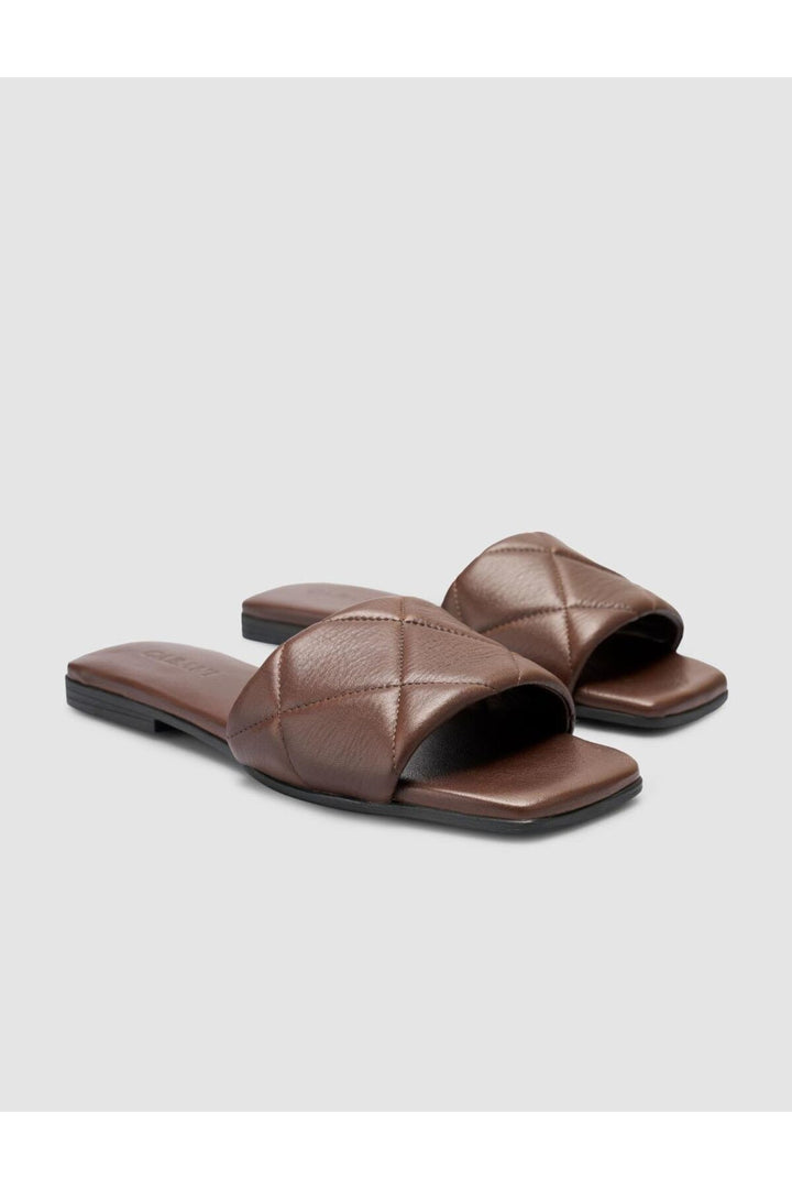 Cabani Shoes Sandales pour femmes en cuir véritable marron matelassé 100% - Multicolore