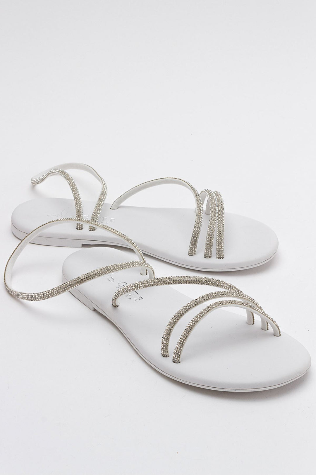 Wavelys Breta Sandale Femme à Talon Bas en Cristal Brillant Gate Shoes - Argent