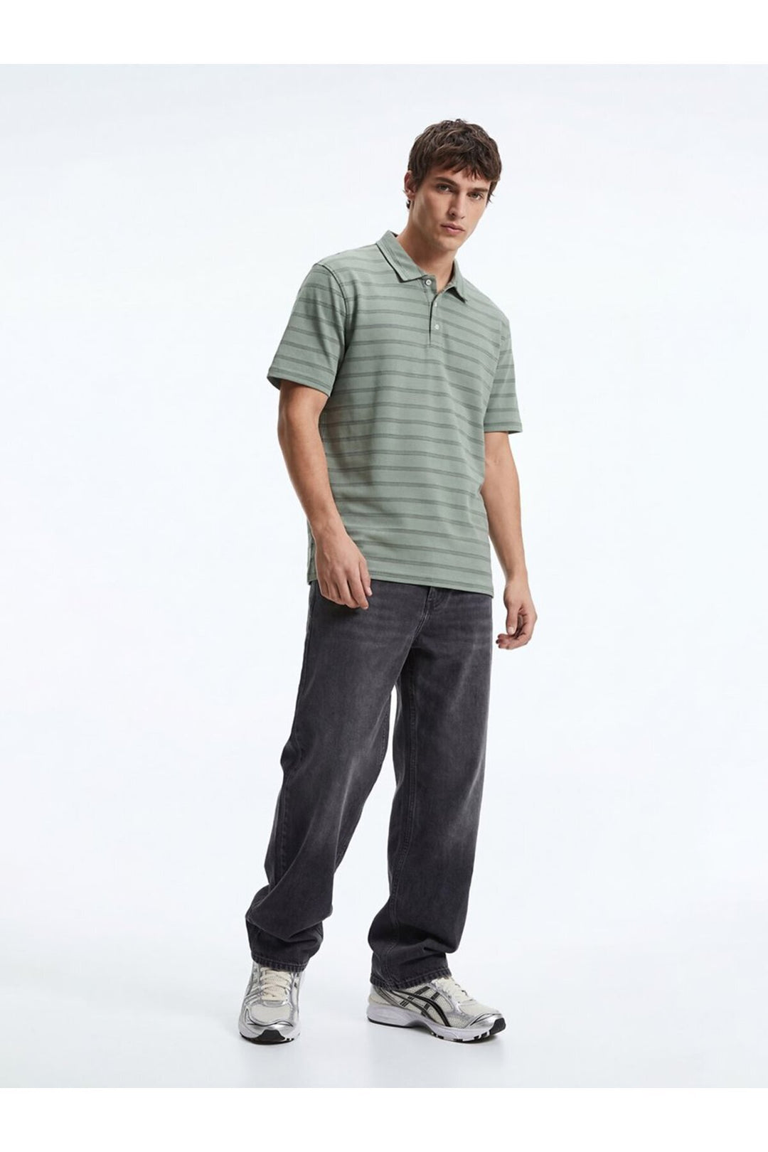 LTB T-shirt vert à col polo avec boutons en jacquard - Multicolore