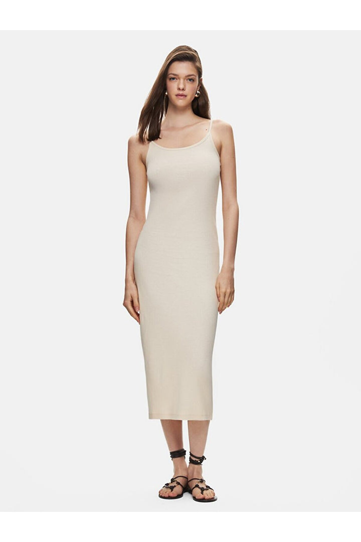 LTB Robe beige à bretelles et décolleté large - Beige_1060