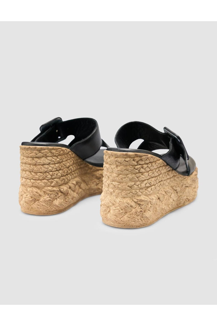 Cabani Shoes Sandales à talons compensés pour femmes en cuir véritable noir 100% - Multicolore