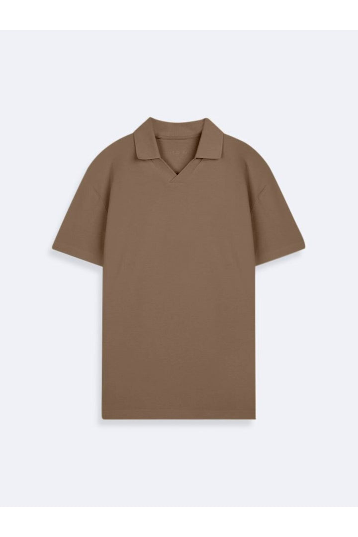 LTB T-shirt à col polo en piqué marron à col en V - Marron