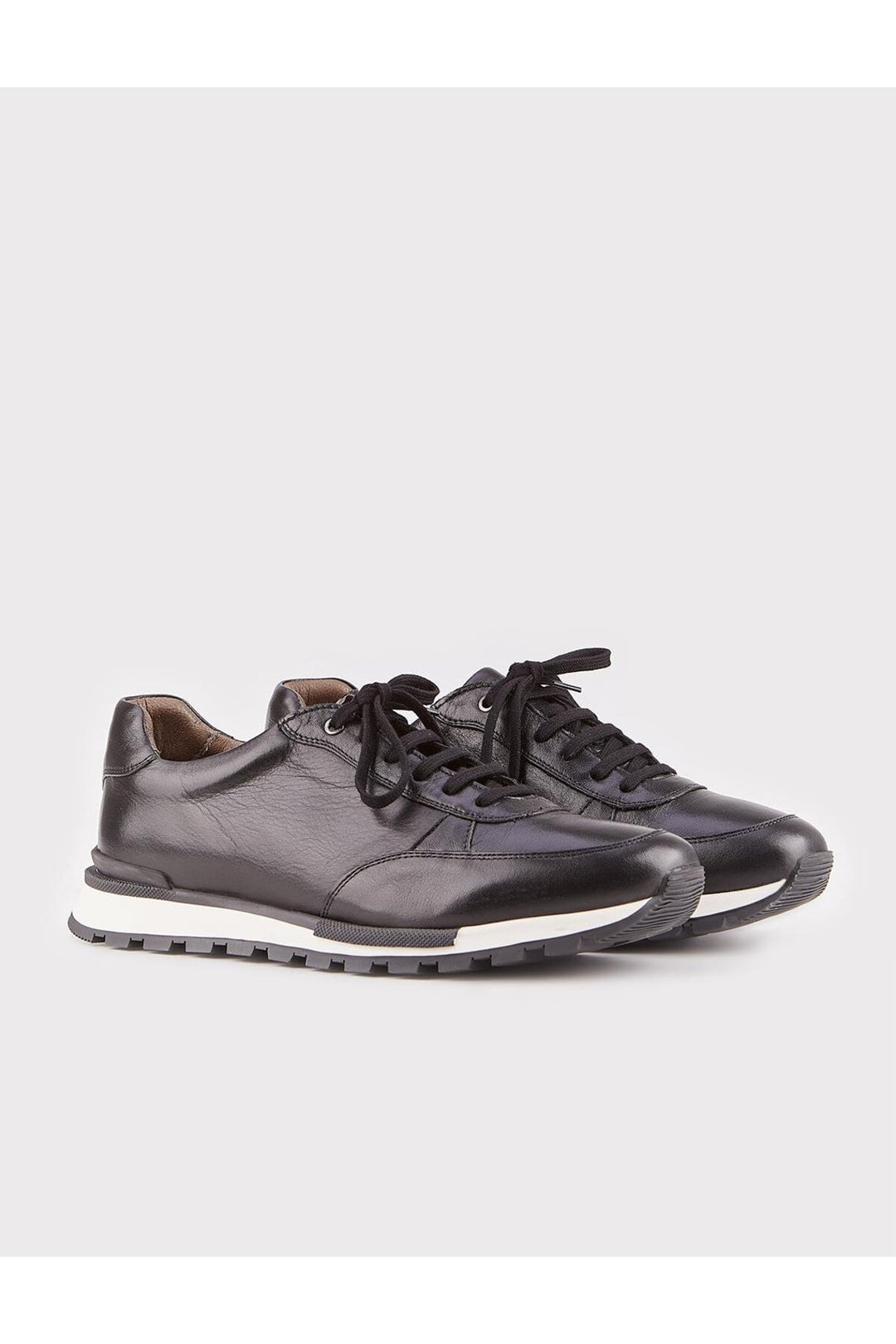 Cabani Shoes Chaussures de sport pour hommes en cuir véritable avec semelle en caoutchouc légère, noires et à lacets. - Noir