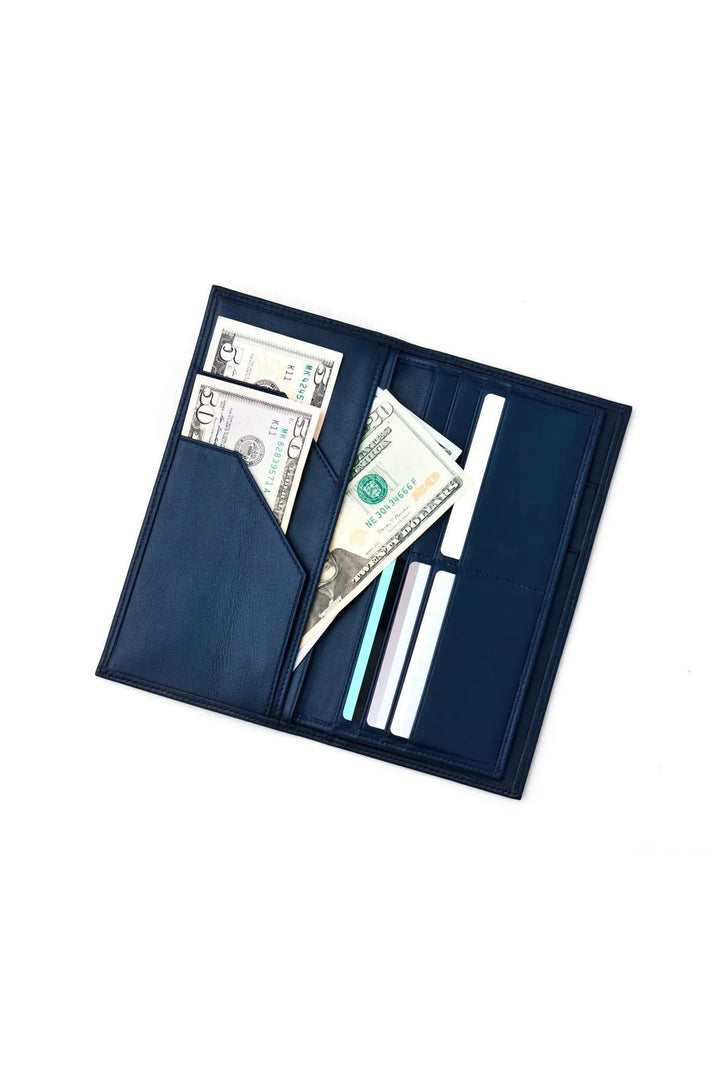 Helmbrook Portefeuille de voyage Tripp en cuir véritable Marine Bleu Homme Design personnalisé Multi-Baie Rfid Protégé