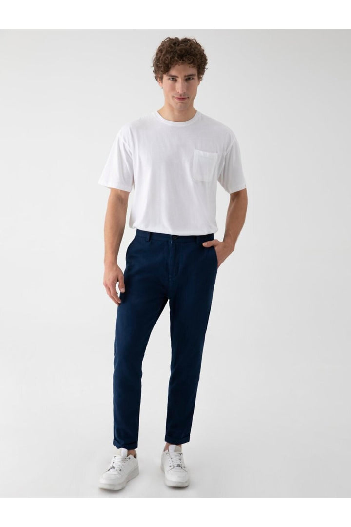 LTB Pantalon uni en lin bleu marine