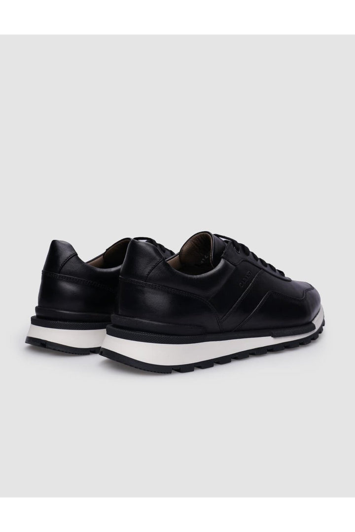 Cabani Shoes Baskets pour hommes en cuir véritable noir à lacets - Noir