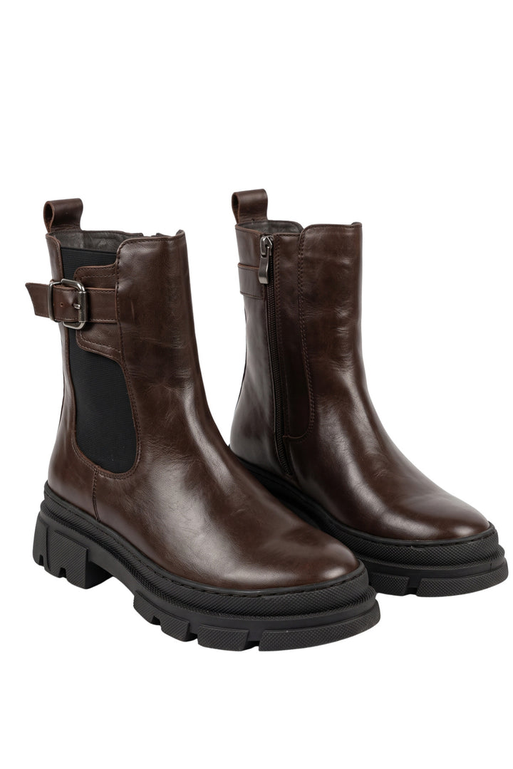 Wavelys BOTTE ATHENA Bottes pour femmes en cuir véritable marron avec détails zippés et élastiques, confortables et chaudes. - Marron