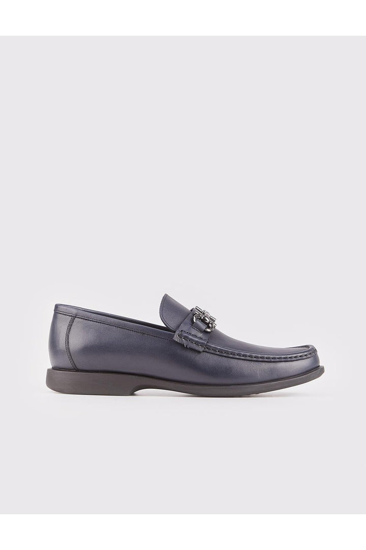 Cabani Shoes Chaussures pour hommes en cuir véritable bleu marine avec accessoire de boucle. - Bleu marine